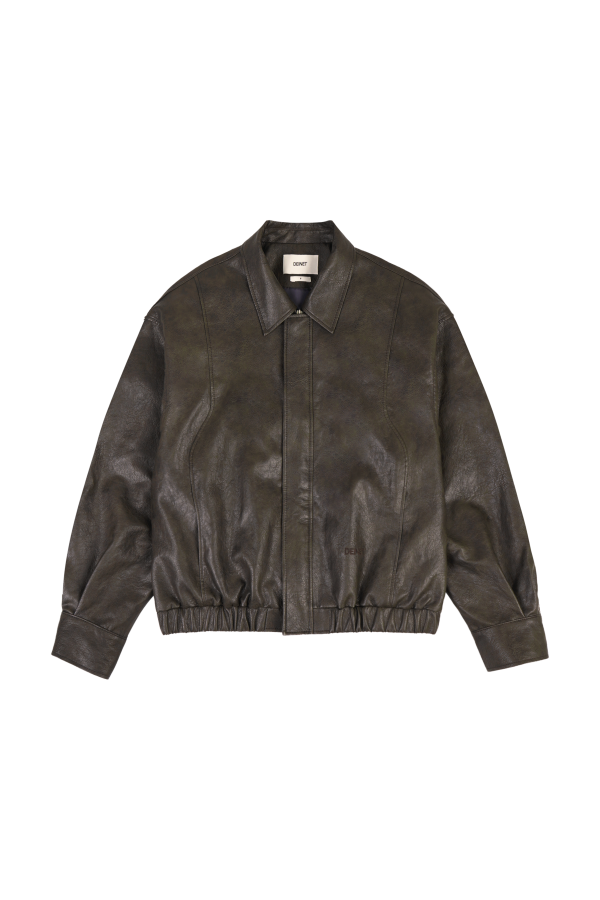 ◆DEINET◆ ECOLEATHER BOMBER BANDED JUMPER IN DARK BROWN KDB ECO-LEATHER BOMBER BANDED JUMPER FOR MEN IN DARK BROWN - DEINET