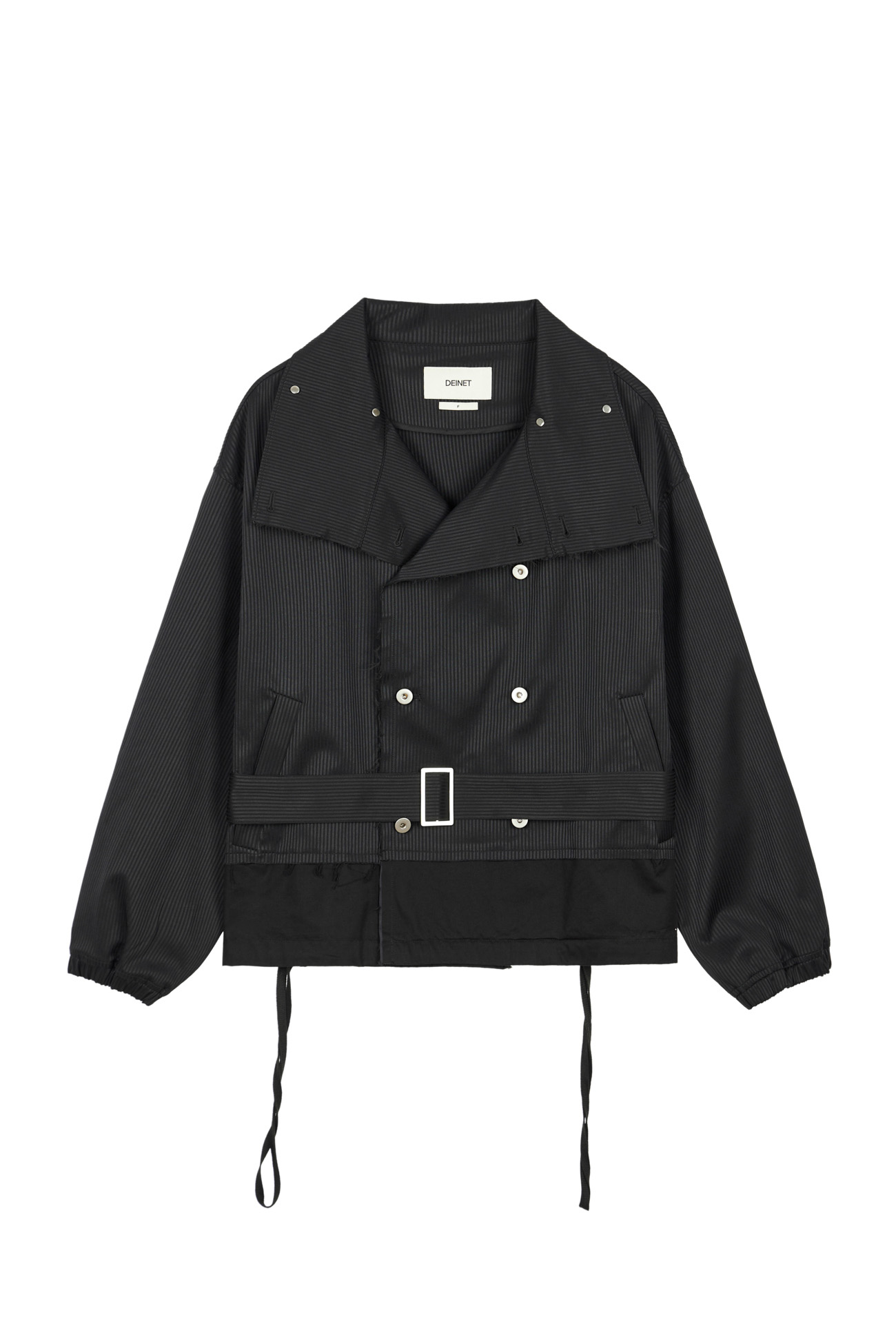 ◆DEINET◆ STRIPE SHORT TRENCH JACKET IN BLACK KDPFU5S1311 STRIPE SHORT TRENCH JACKET IN BLACK - DEINET