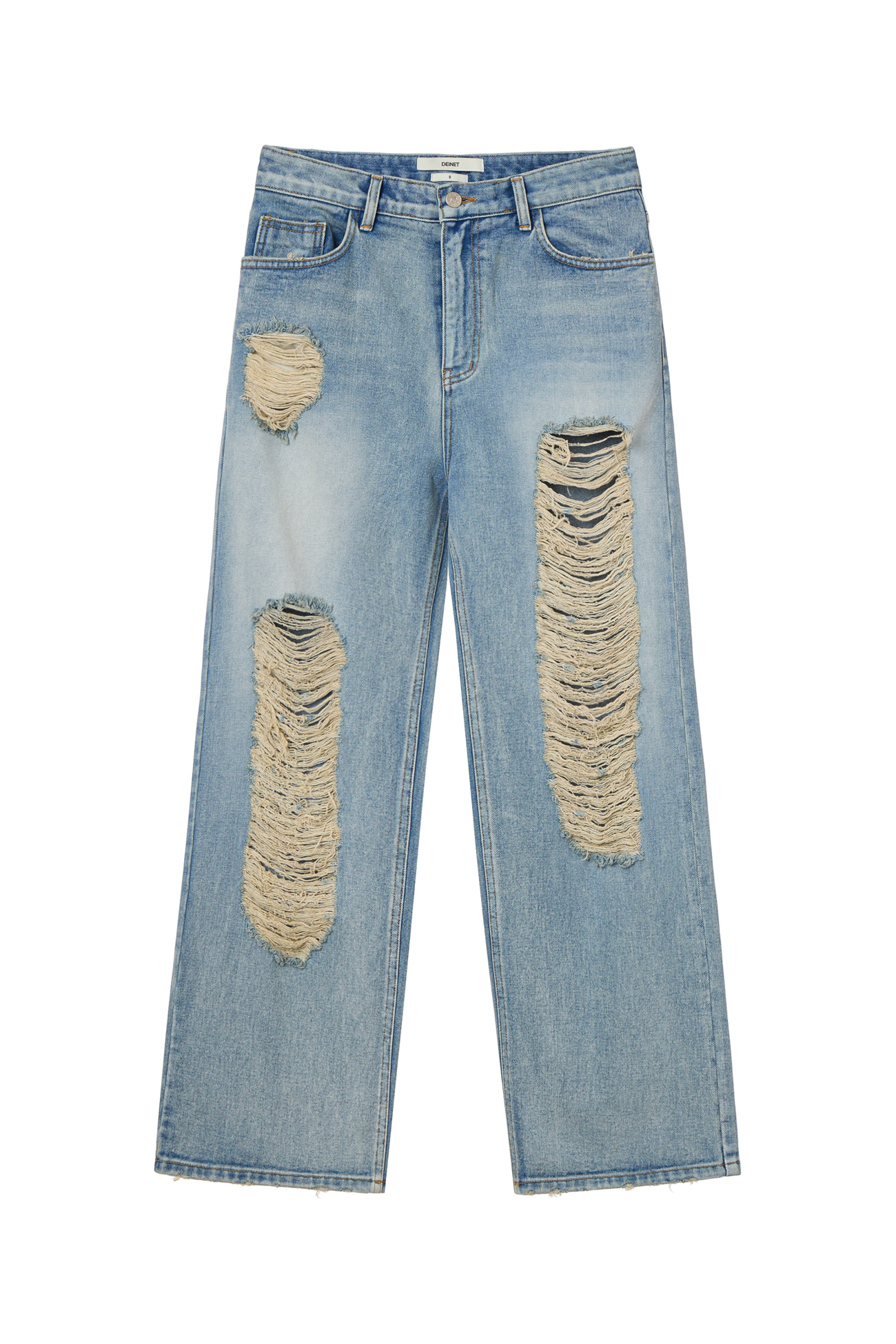 HARD-WASHED DAMAGED DENIM PANTS / BLU