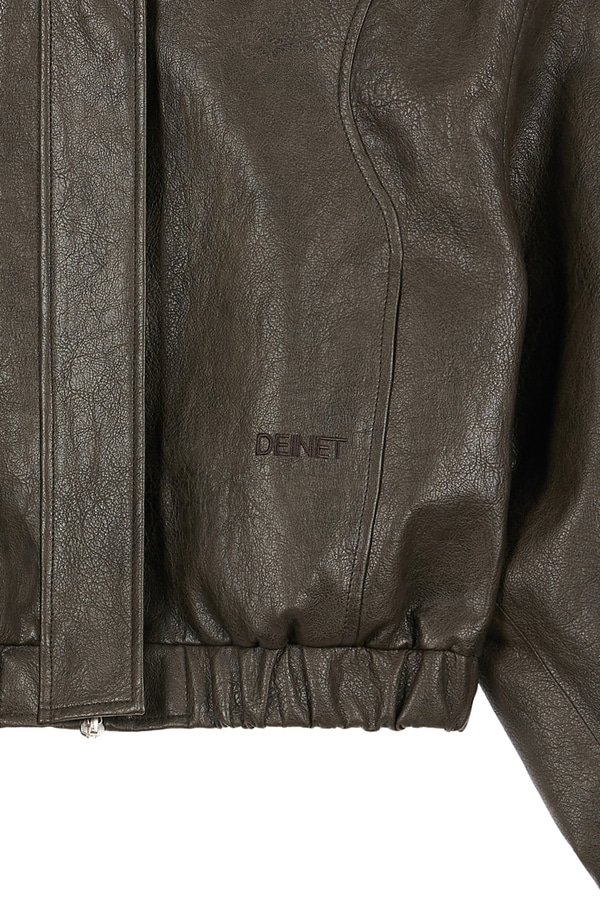 ECO-LEATHER BOMBER BANDED JUMPER FOR MEN IN DARK BROWN - DEINET
