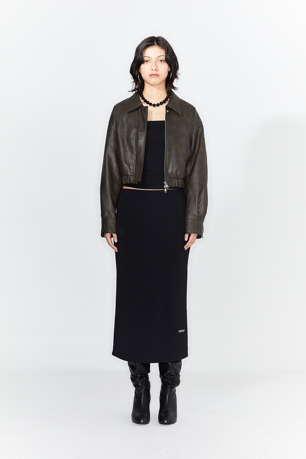 FAUX-LEATHER BOMBER BANDED JUMPER IN DARK BROWN - DEINET