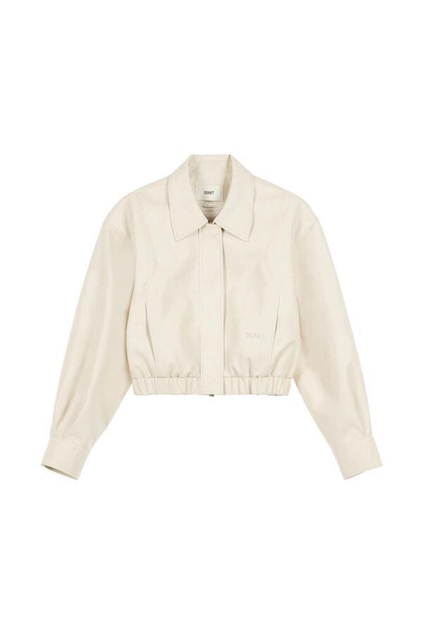 ◆DEINET◆ ECOLEATHER BOMBER BANDED JUMPER IN CREAM KDBJP4S3 ECO-LEATHER BOMBER BANDED JUMPER IN CREAM - DEINET