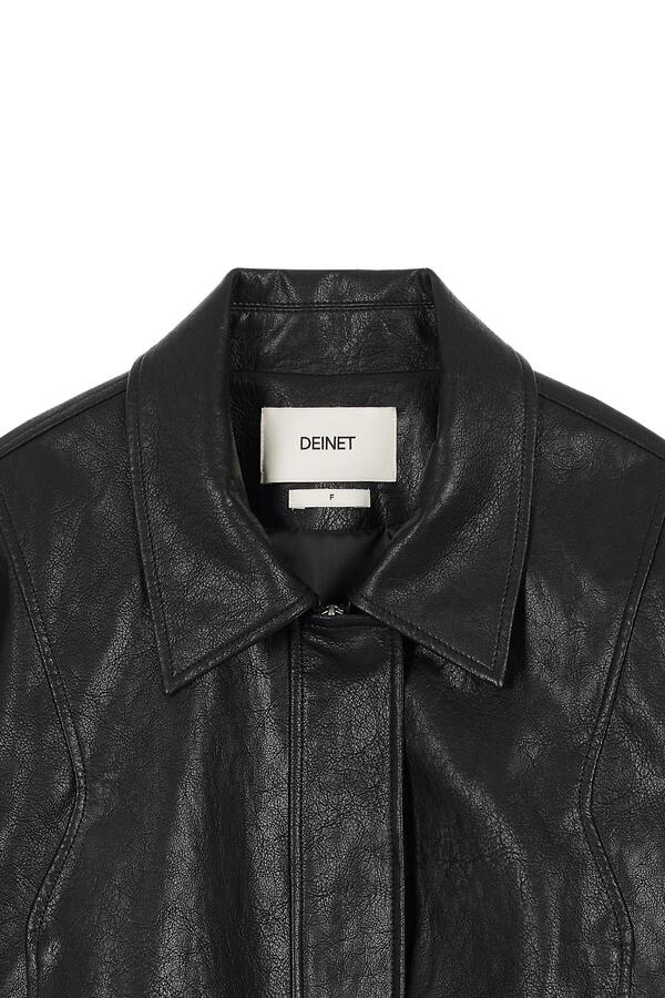 ◆DEINET◆ ECOLEATHER BOMBER BANDED JUMPER IN BLACK KDBJP4S3 ECO-LEATHER BOMBER BANDED JUMPER IN BLACK - DEINET