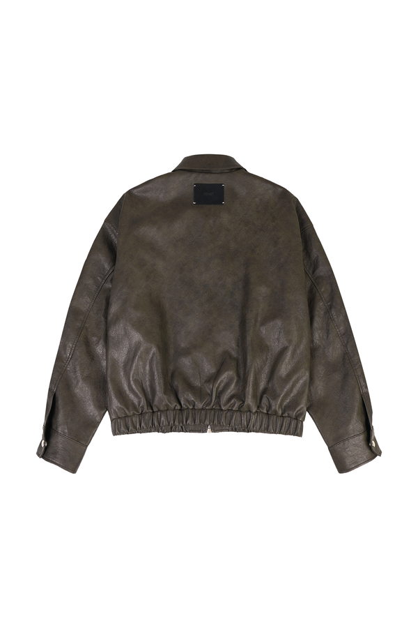 ◆DEINET◆ ECOLEATHER BOMBER BANDED JUMPER IN DARK BROWN KDB ECO-LEATHER BOMBER BANDED JUMPER FOR MEN IN DARK BROWN - DEINET