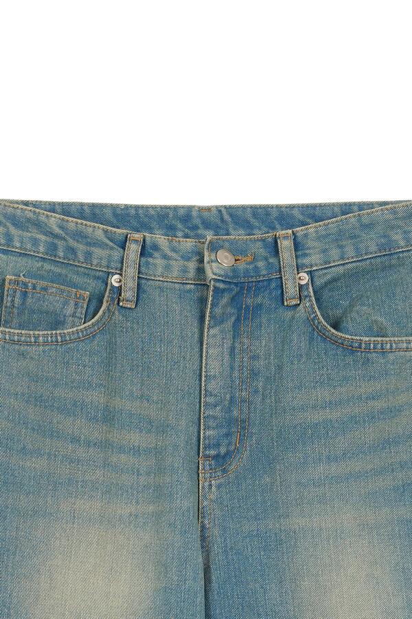 SCRATCH DAMAGE BOOTS-CUT DENIM PANTS IN BLUE - DEINET