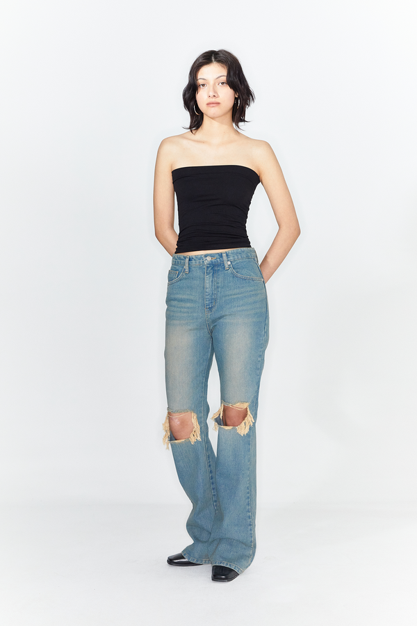 パンツ +DEINET+ SCRATCH DAMAGE BOOTSCUT DENIM PANTS IN BLUE KDCMP4S SCRATCH DAMAGE BOOTS-CUT DENIM PANTS IN BLUE - DEINET