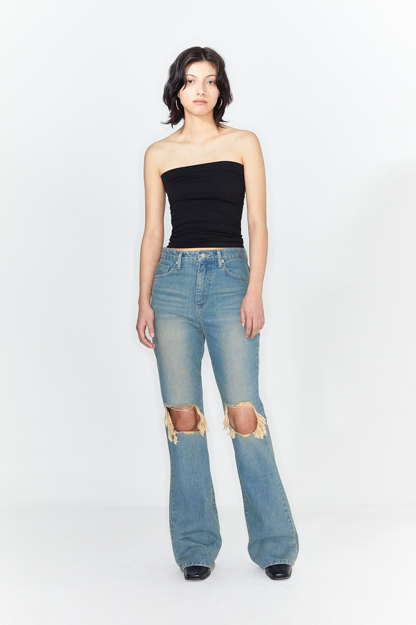 パンツ +DEINET+ SCRATCH DAMAGE BOOTSCUT DENIM PANTS IN BLUE KDCMP4S SCRATCH DAMAGE BOOTS-CUT DENIM PANTS IN BLUE - DEINET