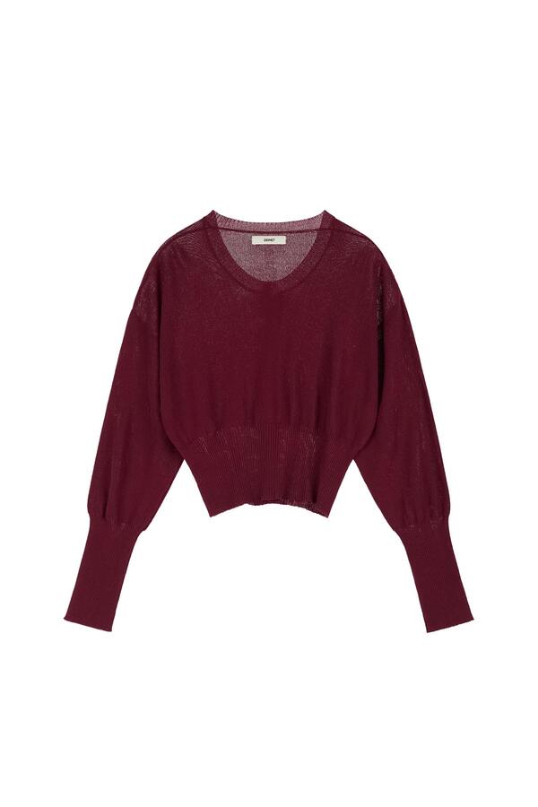 ◆DEINET◆ CROP ROUND CARDIGAN IN BURGUNDY KDBBC4S5211 CROP ROUND CARDIGAN IN BURGUNDY - DEINET