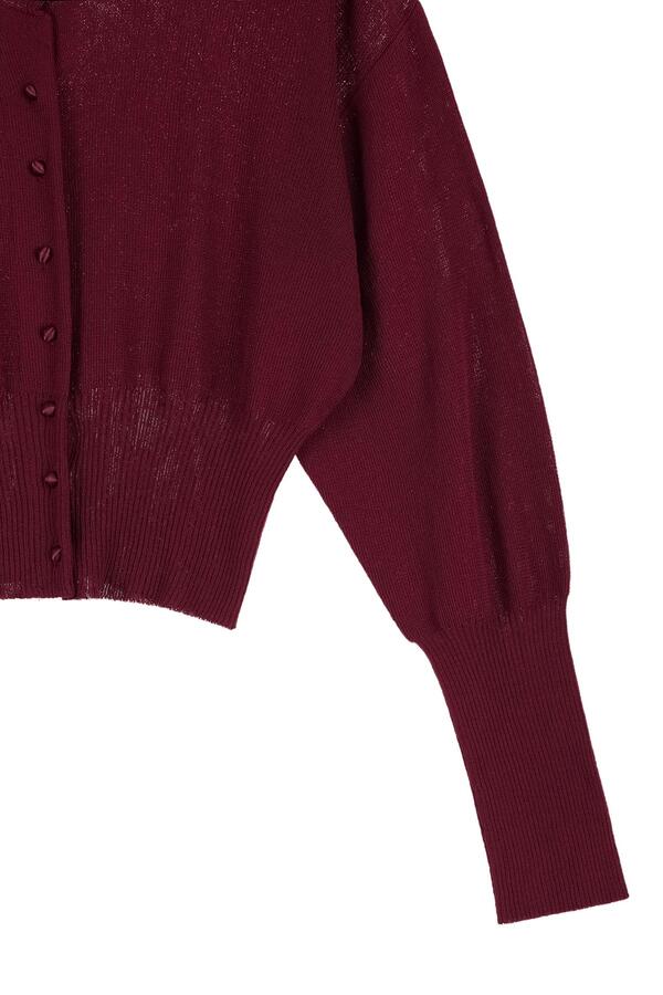 CROP ROUND CARDIGAN IN BURGUNDY - DEINET CROP ROUND CARDIGAN IN BURGUNDY - DEINET