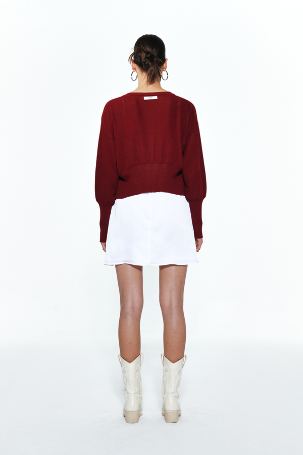 ◆DEINET◆ CROP ROUND CARDIGAN IN BURGUNDY KDBBC4S5211 CROP ROUND CARDIGAN IN BURGUNDY - DEINET