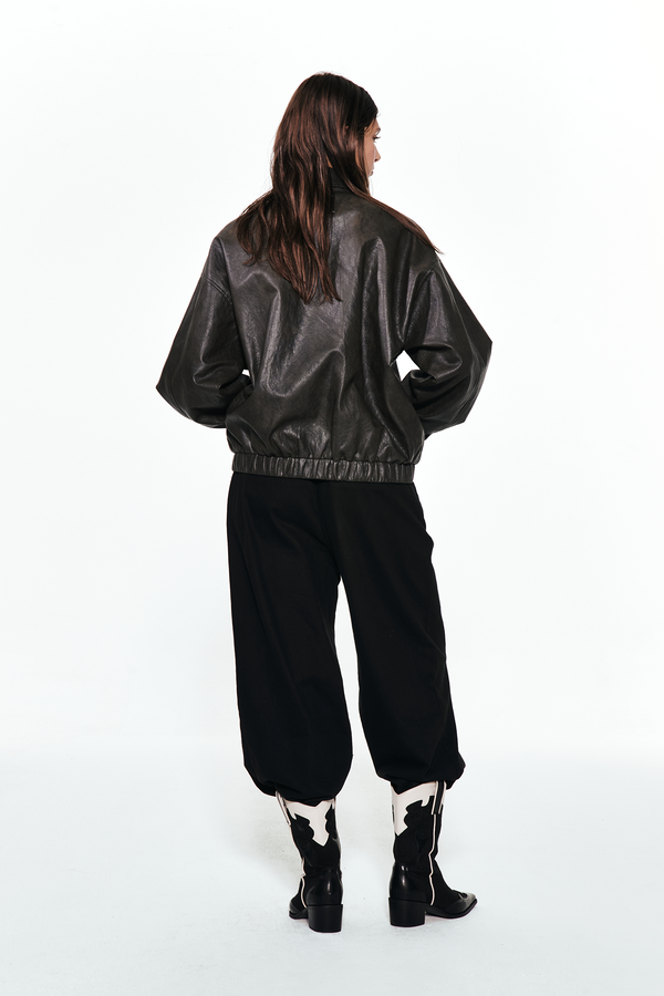 ◆DEINET◆ ECOLEATHER BOMBER BANDED JUMPER FOR MEN IN BLACK DEINET - Eco-Leather Bomber Banded Jumper | HBX - Globally