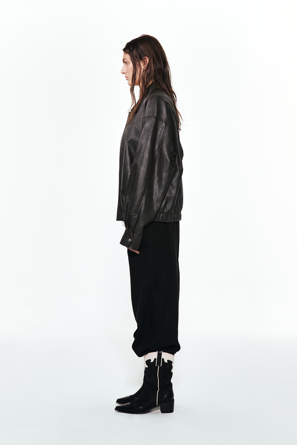 ◆DEINET◆ ECOLEATHER BOMBER BANDED JUMPER FOR MEN IN BLACK DEINET - Eco-Leather Bomber Banded Jumper | HBX - Globally