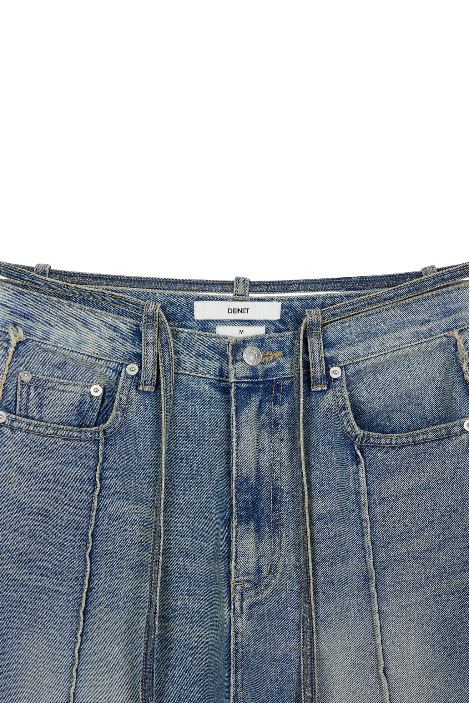 韓国商品/DEINET STRING BELT RAW EDGE JEANS STRING BELT RAW EDGE JEANS IN BLACK - 감도 깊은 취향 셀렉트