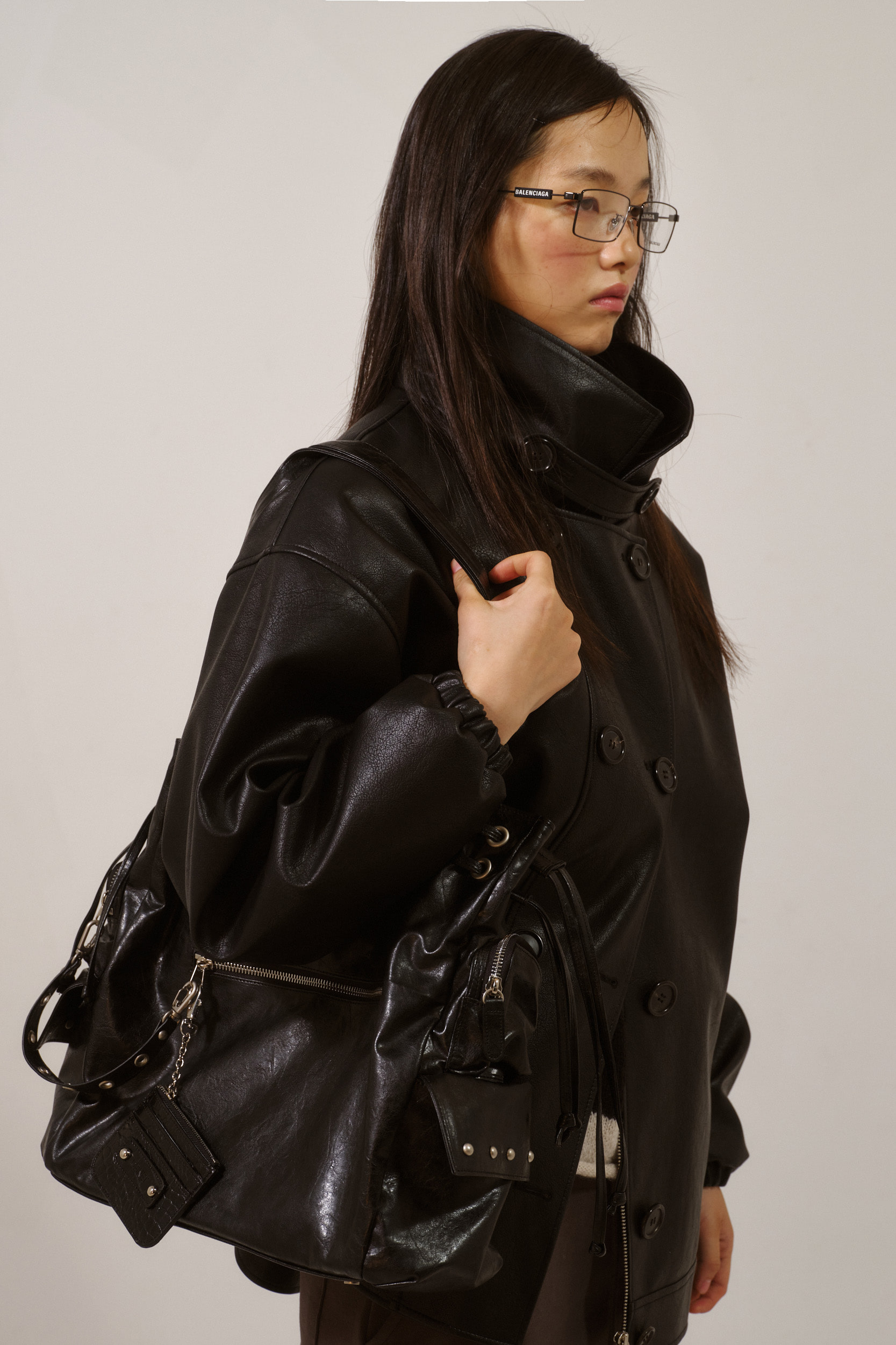 D HALF LEATHER JACKET IN BLACK - DEINET
