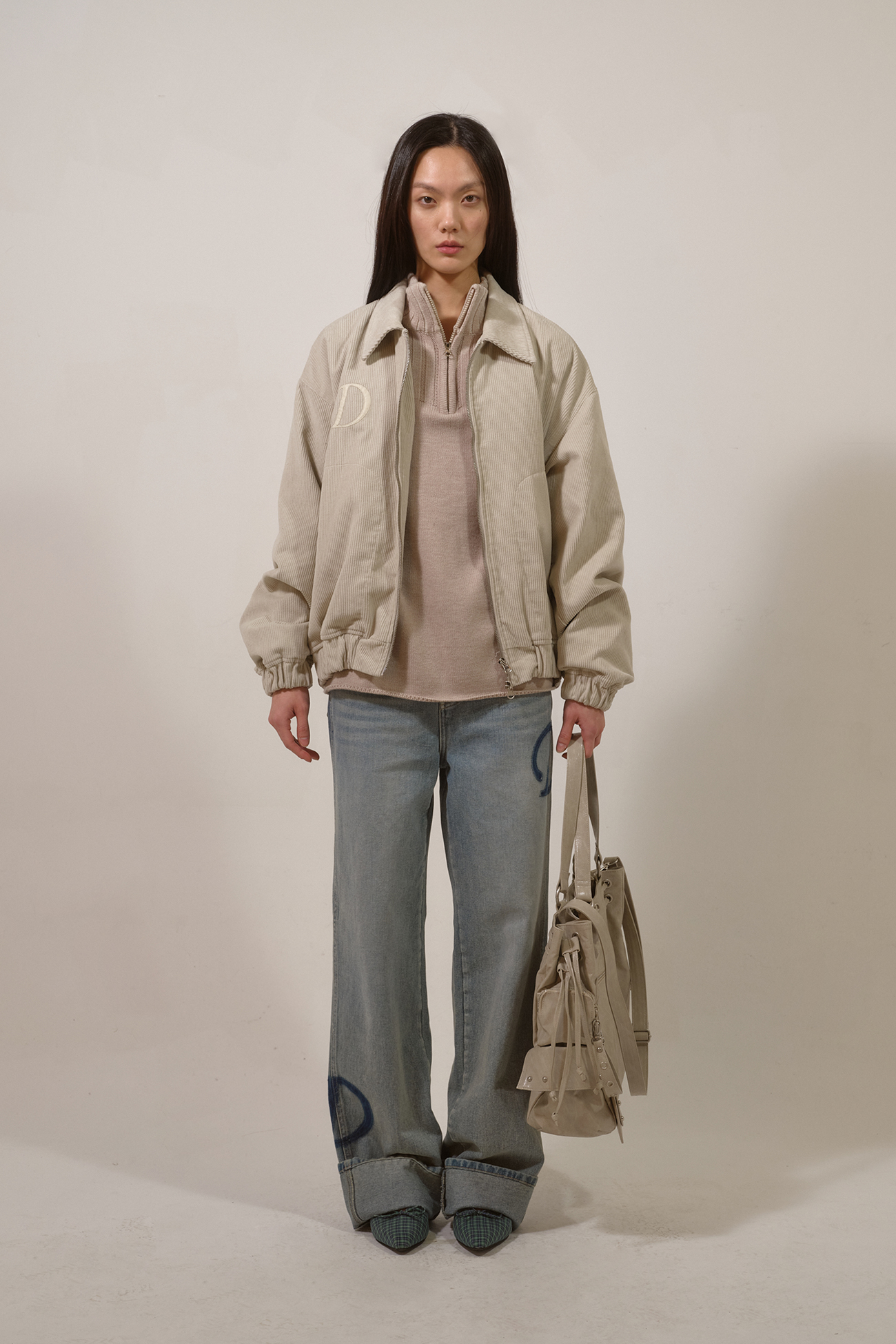 ◆DEINET◆ D FRIENDS CORDUROY VARSITY JACKET IN IVORY KDTDJ D & FRIENDS CORDUROY VARSITY JACKET IN IVORY - DEINET