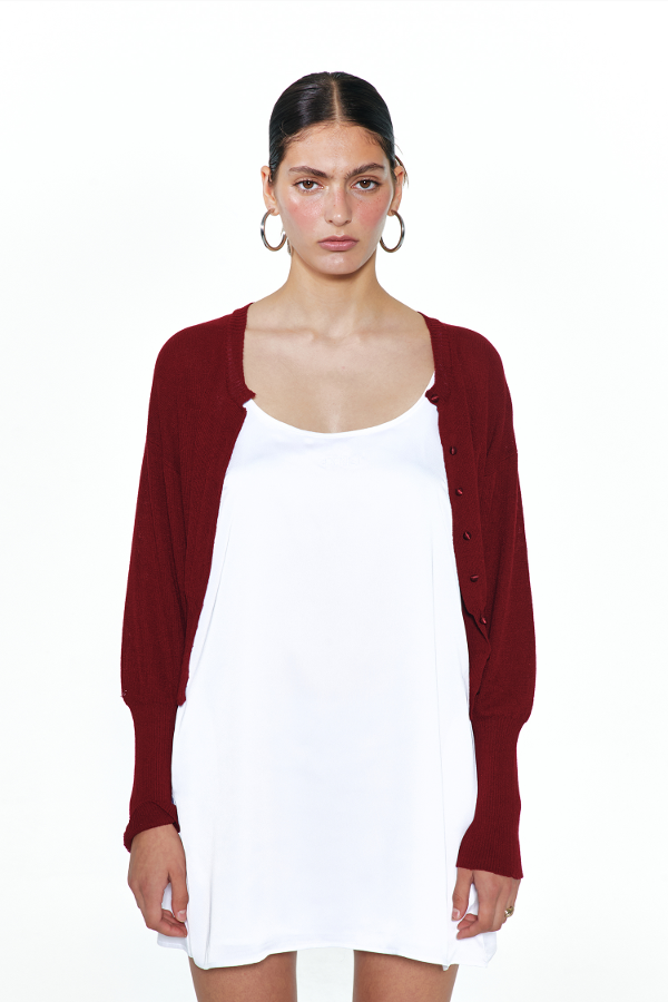 ◆DEINET◆ CROP ROUND CARDIGAN IN BURGUNDY KDBBC4S5211 CROP ROUND CARDIGAN IN BURGUNDY - DEINET