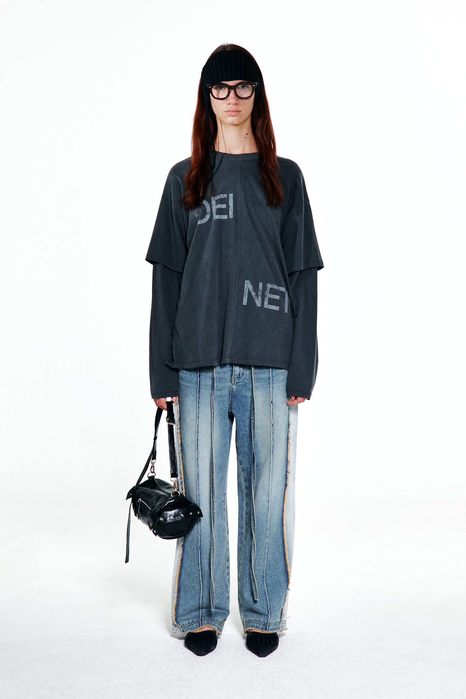 韓国商品/DEINET STRING BELT RAW EDGE JEANS STRING BELT RAW EDGE JEANS IN BLACK - 감도 깊은 취향 셀렉트