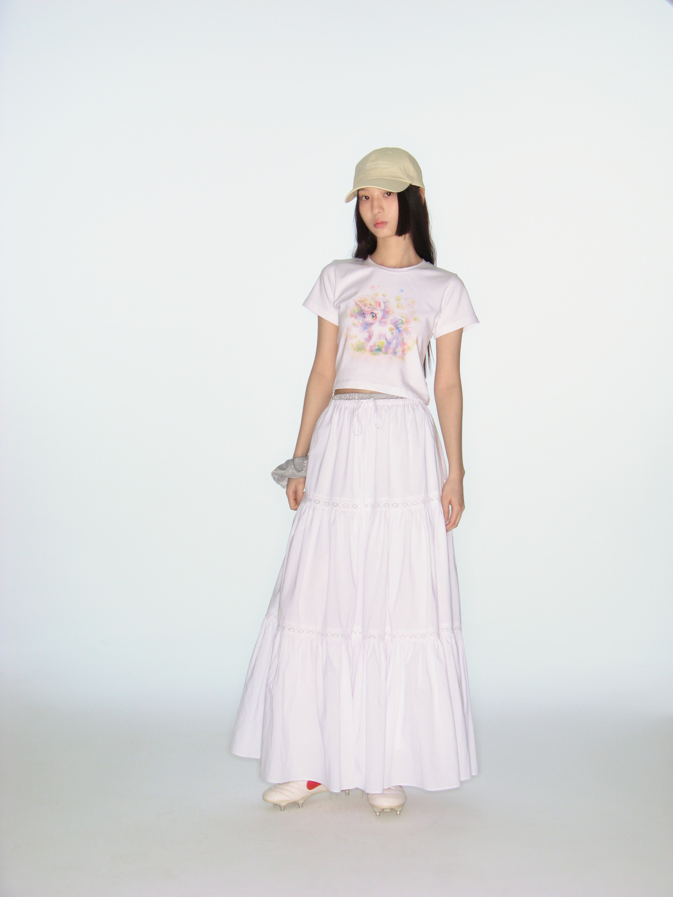 French Maxi Skirt ( White ) - zeezeezee
