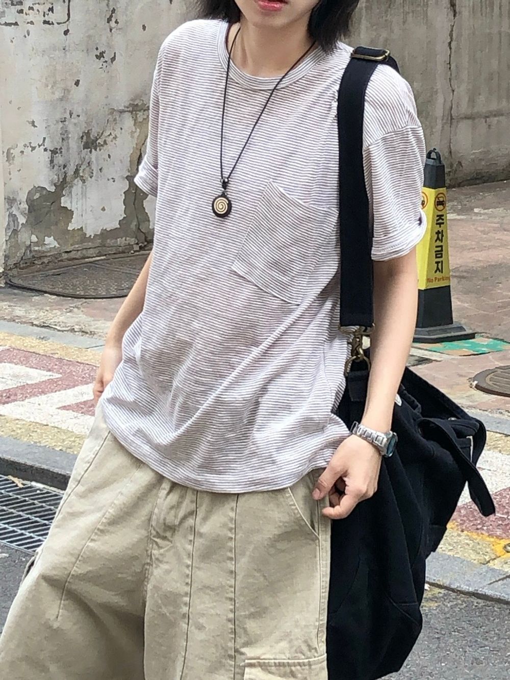 unisex] 斜線ポケットストライプTシャツ（4C） - SEAZ