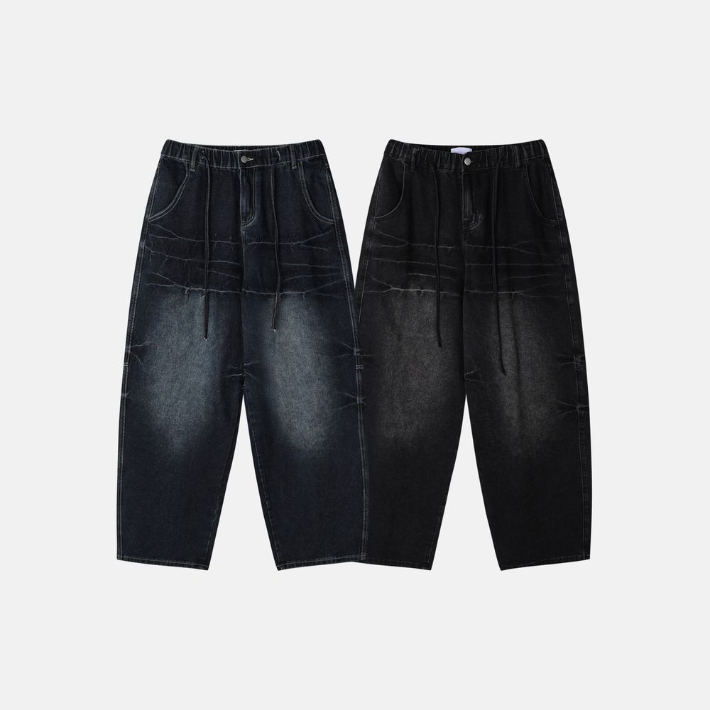 unisex] サンダーウォッシュバルーンデニムパンツ（2C） - SEAZ