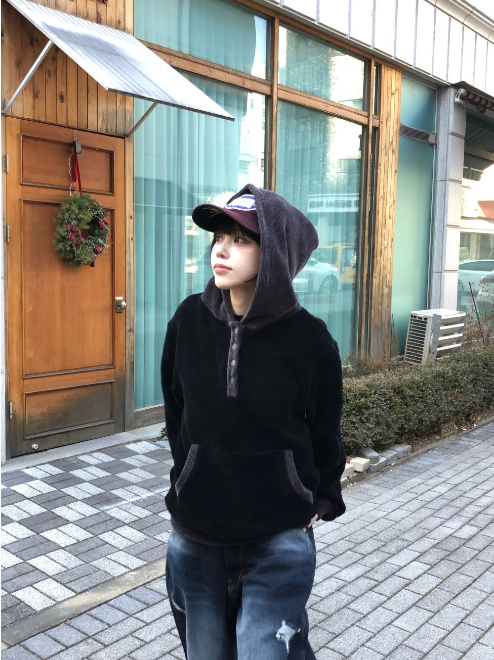 unisex]ルアードボタンフードニット(3C) - SEAZ