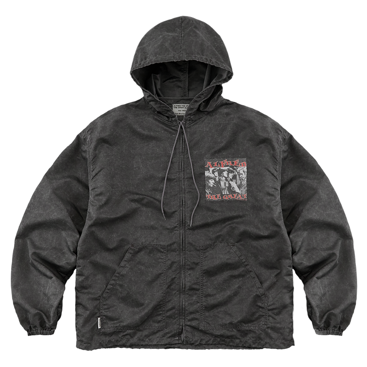 NYLON TWILL GARMENT DYED ZIP-UP HOODIE / BLACK - Alfred