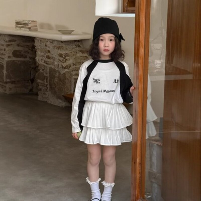 セット】バイカラーTシャツ＋フリルスカート セット - 韓国子供服 