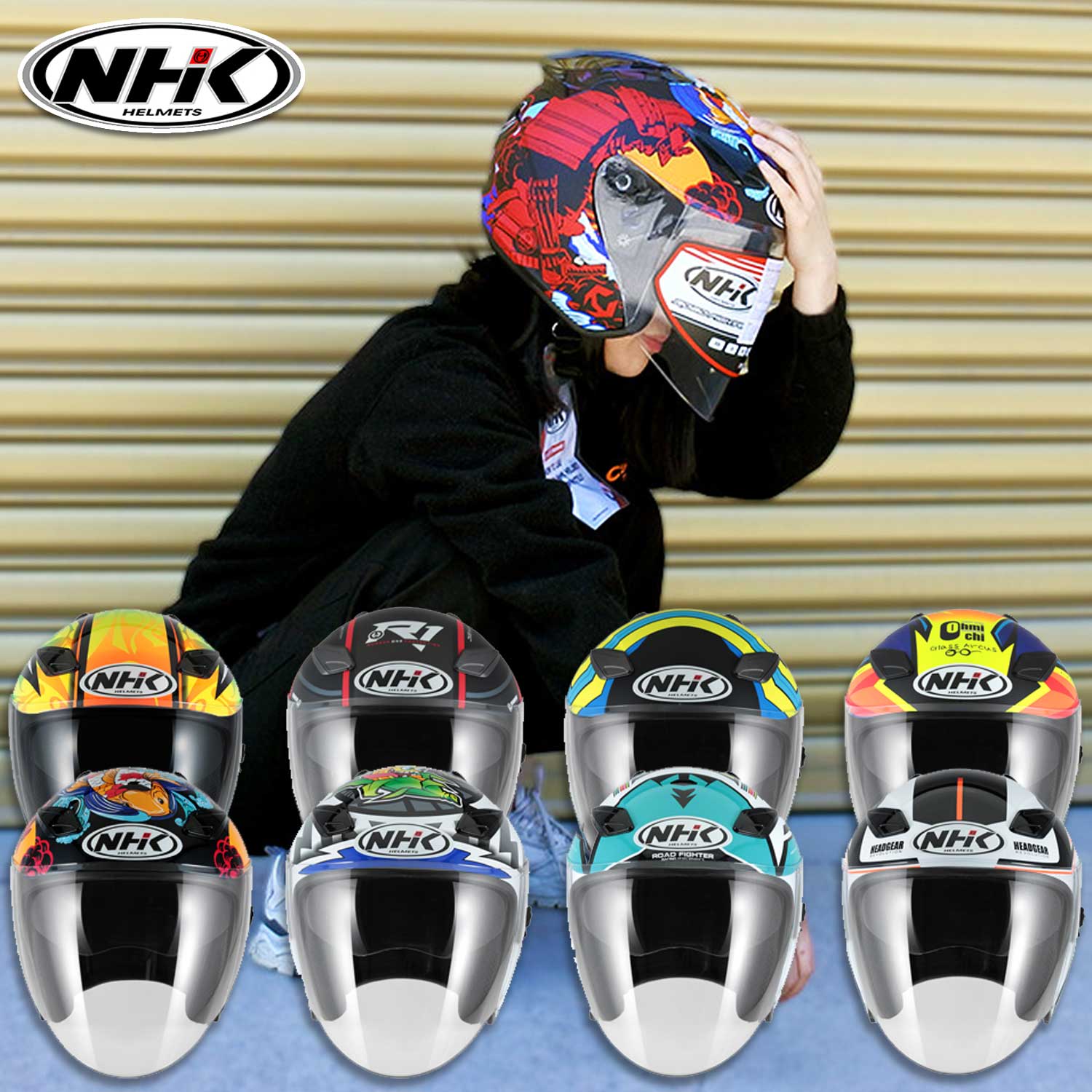 NHK R1 캐럴윈터 캐럴브르노 나폴레옹 시노이드 오토바이 라이더 그래픽 오픈페이스 헬멧