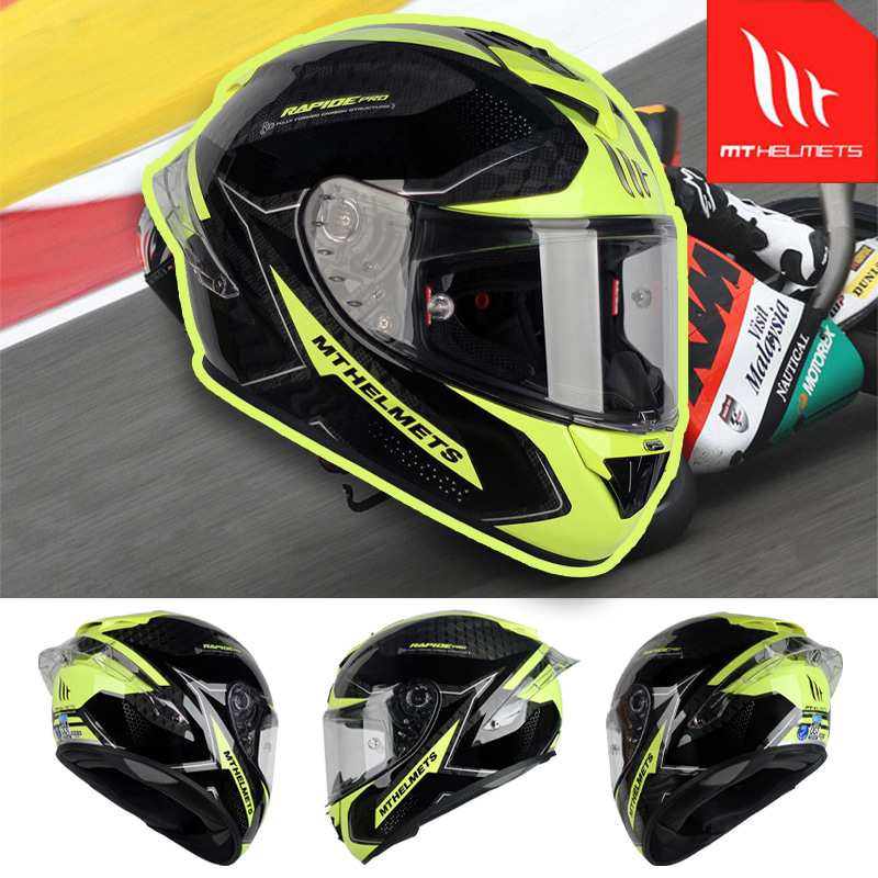MT헬멧 라피드 카본 마스터 플로우 옐로우 오토바이 라이더 가벼운 경량 풀페이스 헬멧