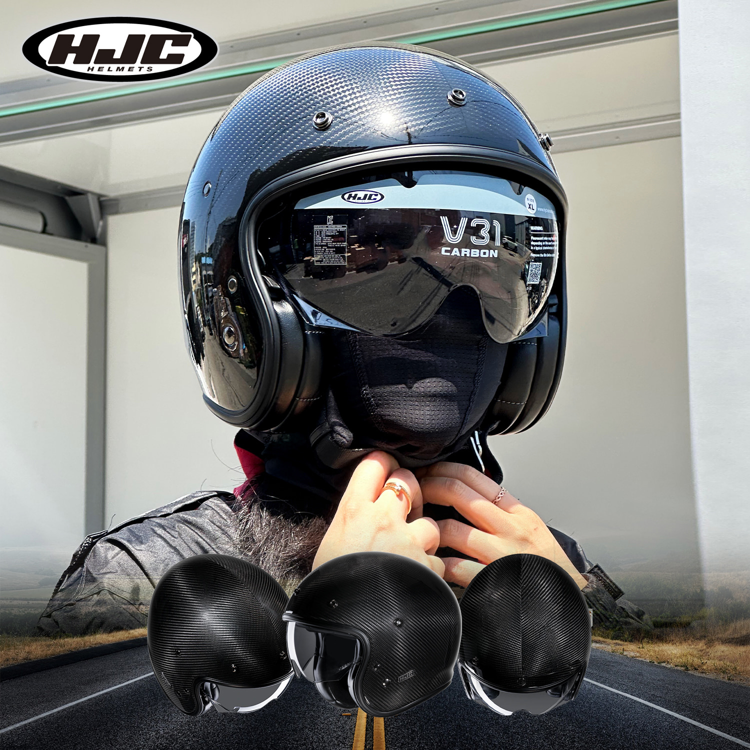 HJC 홍진 V31 SOLID CARBON 카본 클래식 레트로 오픈페이스 선바이저 헬멧