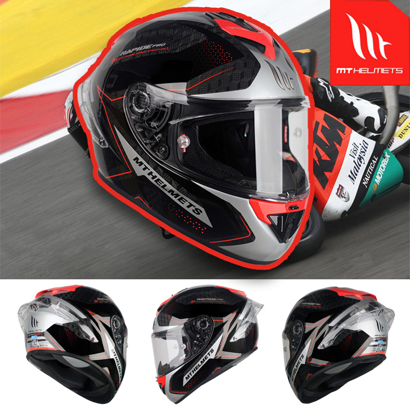 MT헬멧 라피드 카본 마스터 글로시 플로우 레드 오토바이 라이더 가벼운 경량 풀페이스 헬멧