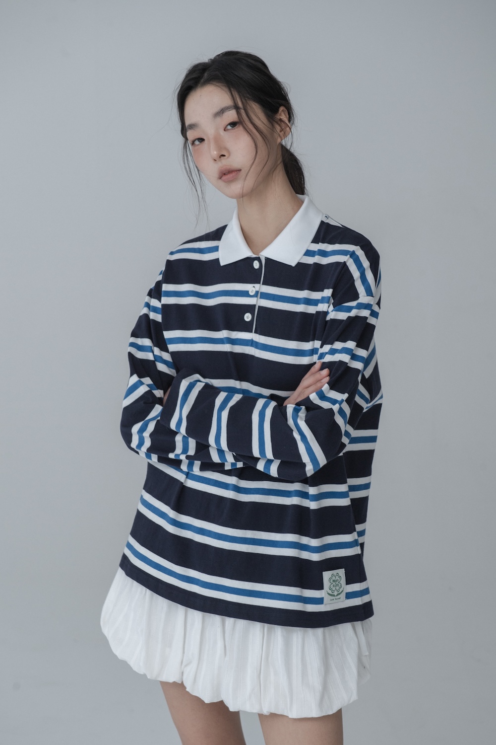 STRIPE RUGBY COLLAR TSHIRT_NAVY BLUE | ファッション通販