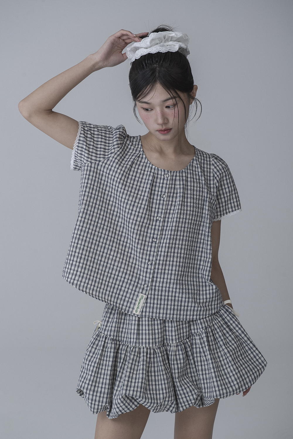 ボトムスその他 [NICEGHOSTCLUB]FFATS CHECK BALLOON LAYERED SKIRT PANTS_SKY ffats check balloon layered skirt pants[charcoal