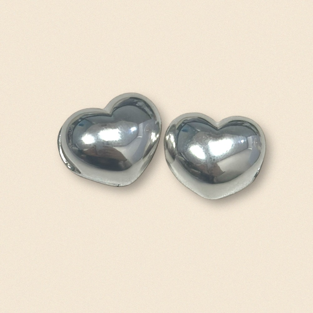 Bông tai hình trái tim đầy đặn bằng bạc một chạm bằng bạc thật 925