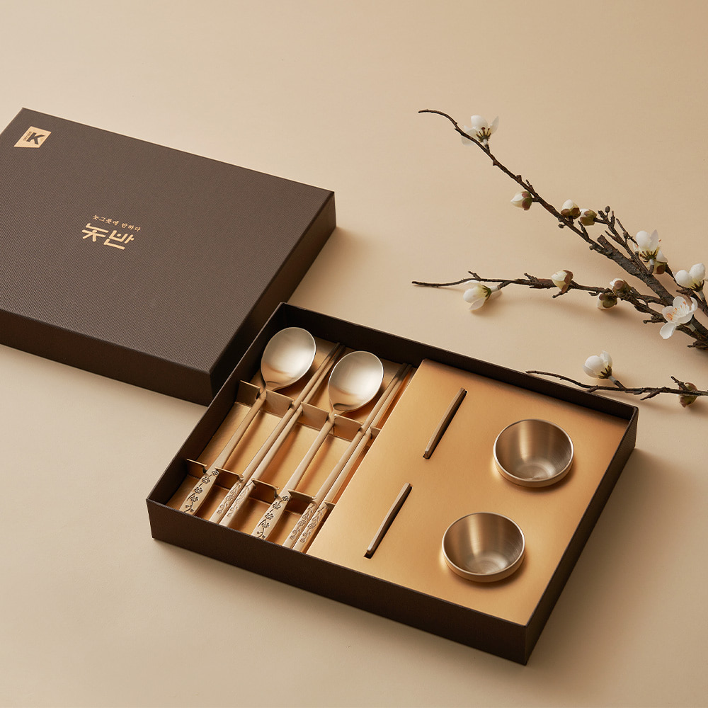 Plum blossom 2-person spoon, chopstick and liquor cup gift set (bulk price, 20+ sets)