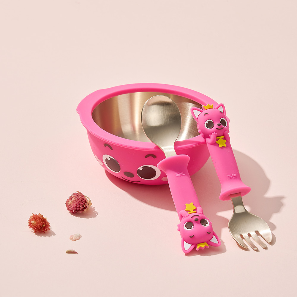 Pinkfong spoon, fork and bowl set