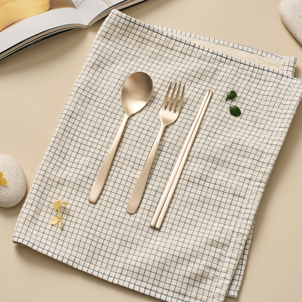 Kids bronze spoon, fork and chopsticks