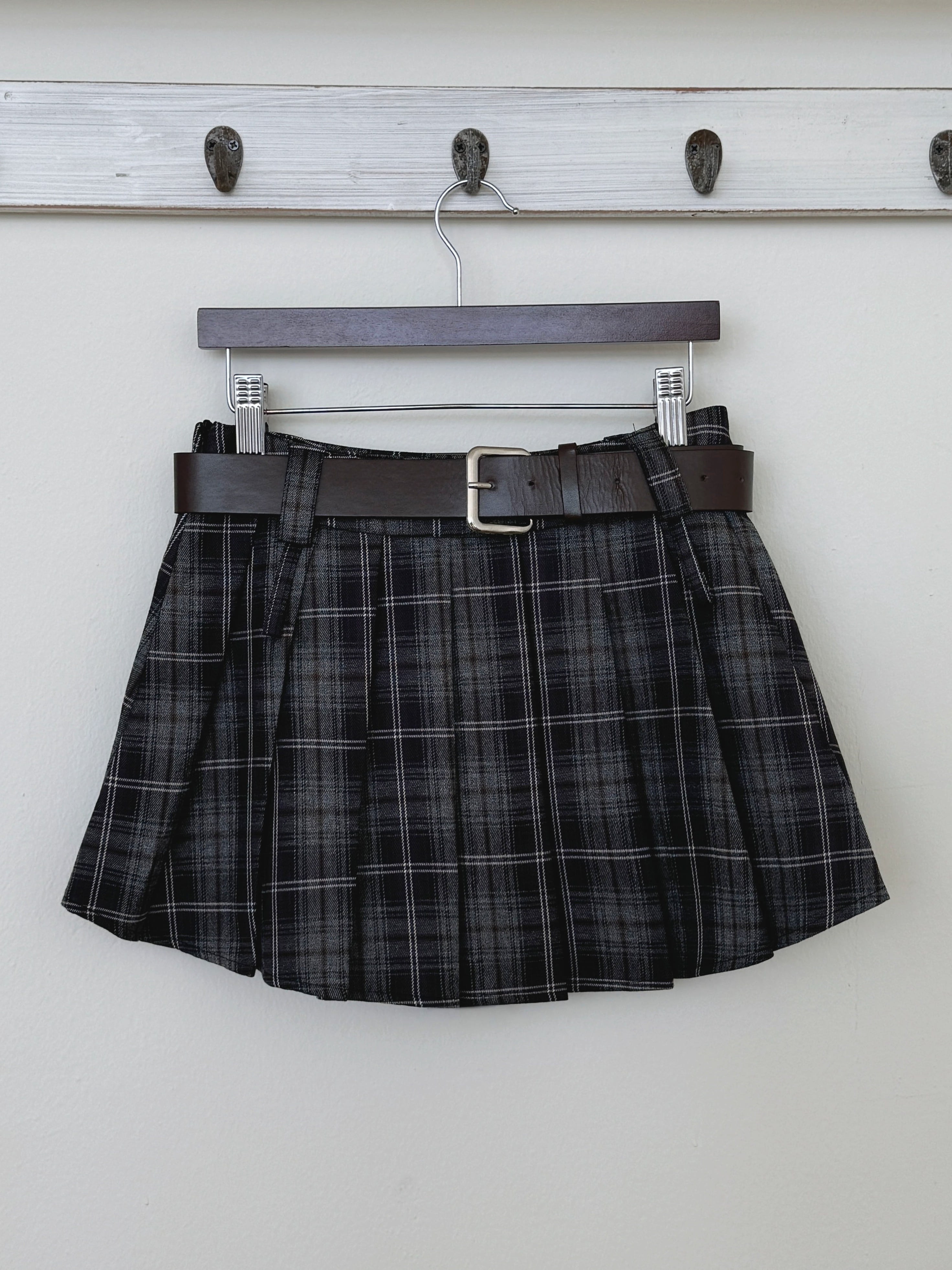 ゆめM me eme ベルトセット　チェック　プリーツ　スコート 20日まで！】mmeeme エムミーエメ ベルトセットチェックプリーツ