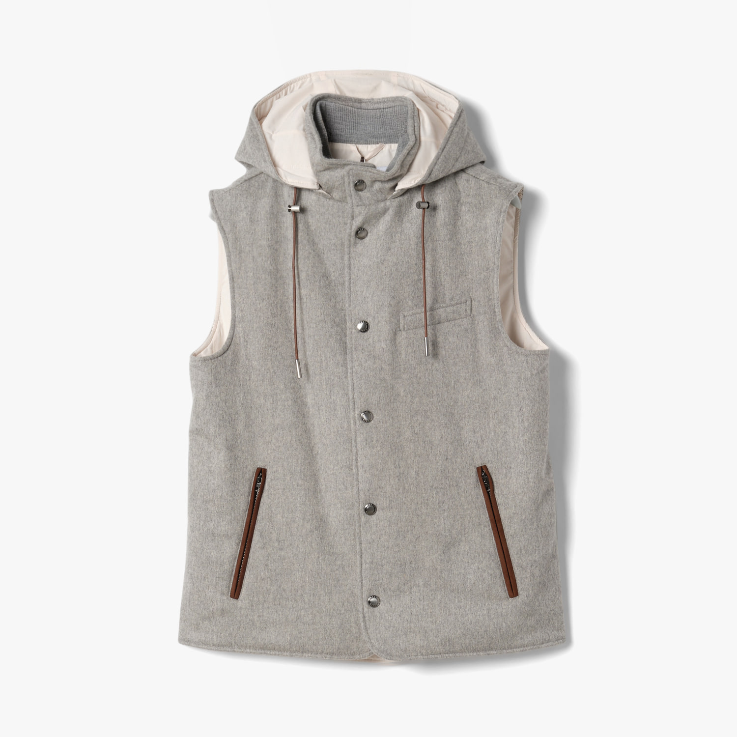 WOOL CASHMERE HOODIE VEST LIGHT GRAY