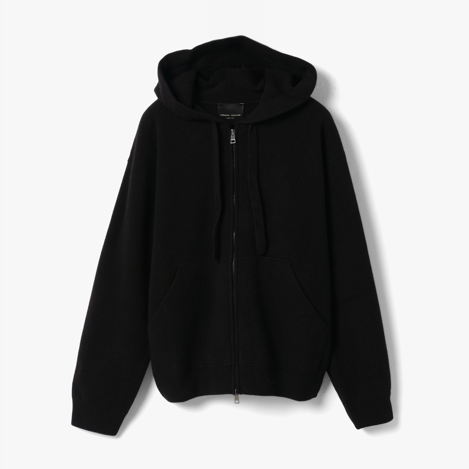 KNIT ZIP FELTED HOODIE BLACK