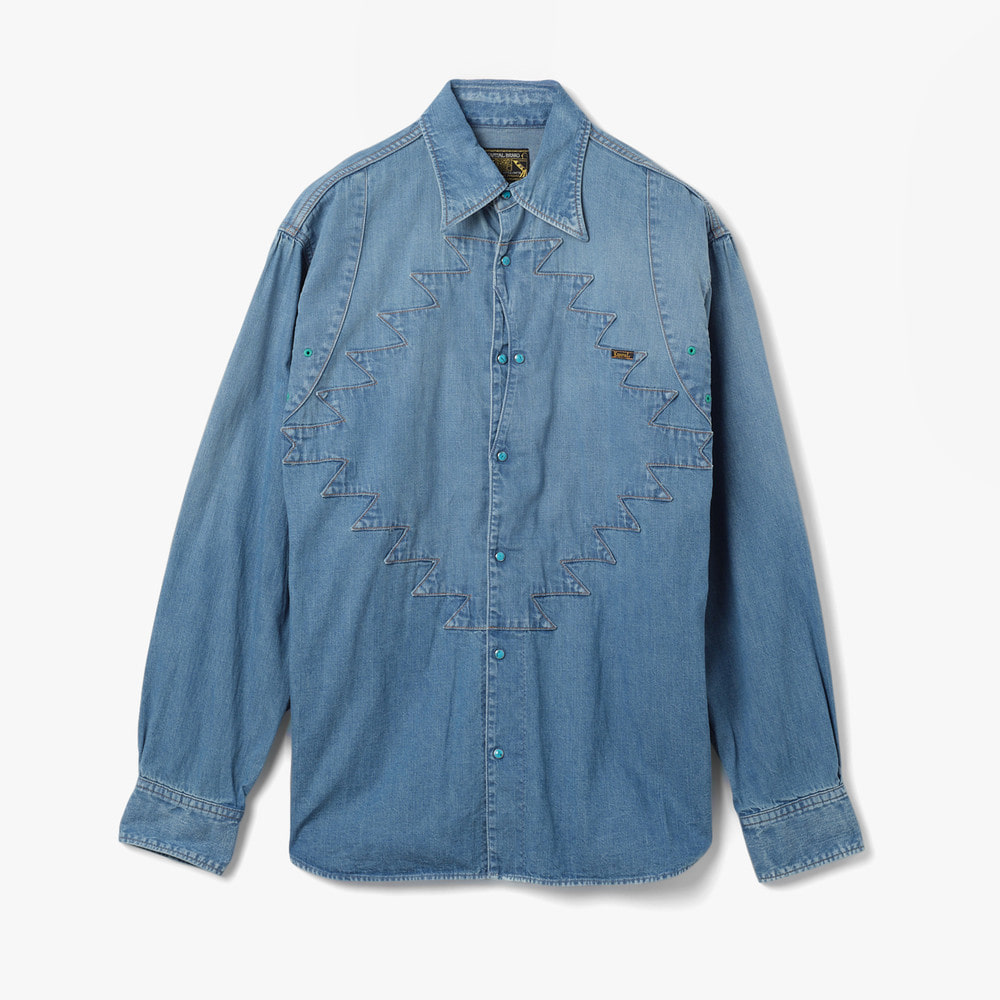 8OZ DENIM THUNDERBIRD HUSKY WESTERN SHIRT (PRO) WASHED BLUE