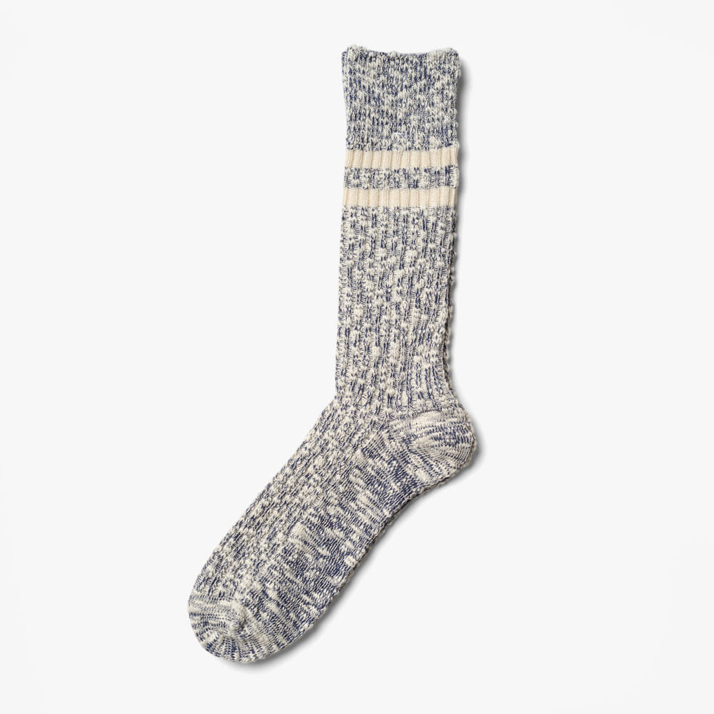 LIGHT SLUB STRIPE CREW SOCKS NAVY