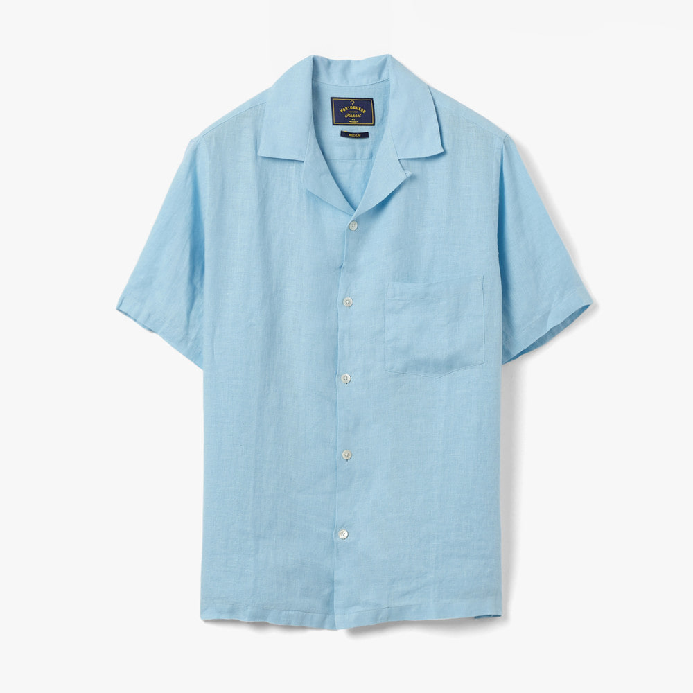 LINEN CAMP COLLAR SHIRT SKY BLUE