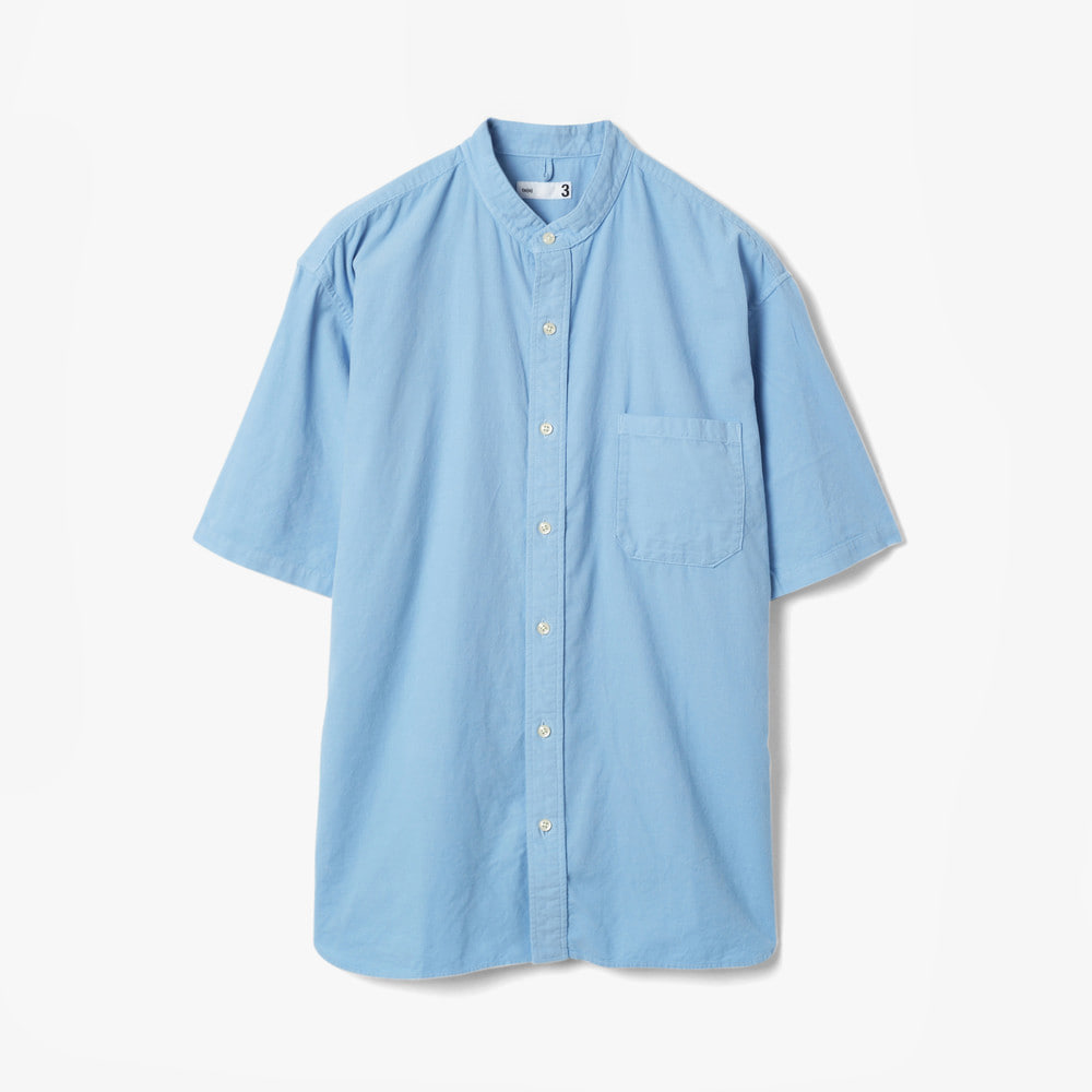 BAGGY FIT BAND COLLAR SHORT SLEEVE SHIRT LIGHT BLUE