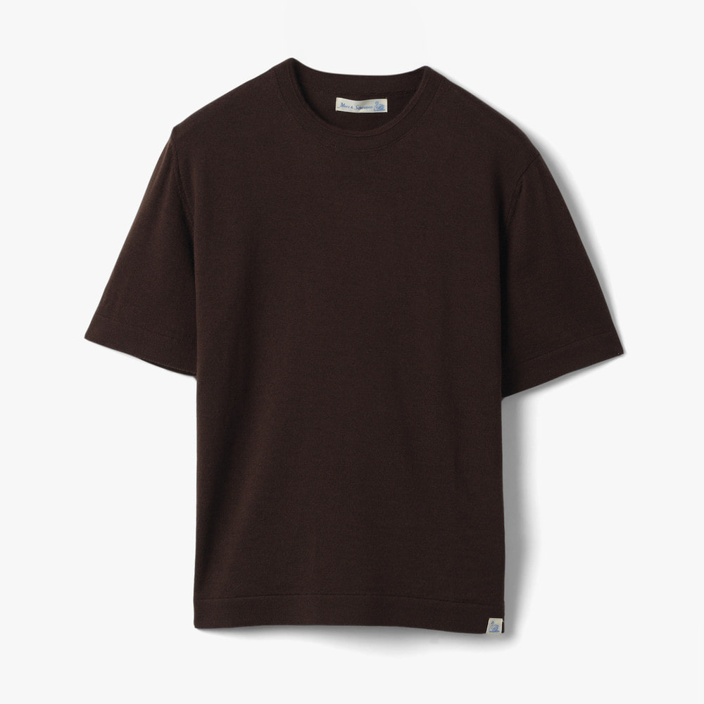 REFINED KNITTED MERINO WOOL T-SHIRT COFFEE
