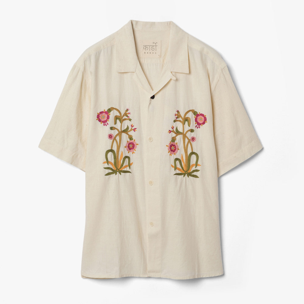 RONEN CAMP SHIRT (FLORAL MOTIF EMBROIDERY) NATURAL