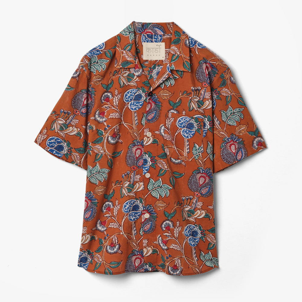 RONEN CAMP SHIRT (FLORAL VINE PRINT) RUST