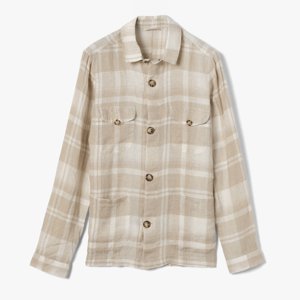 FLY P LINEN PLAID SHIRT SAND