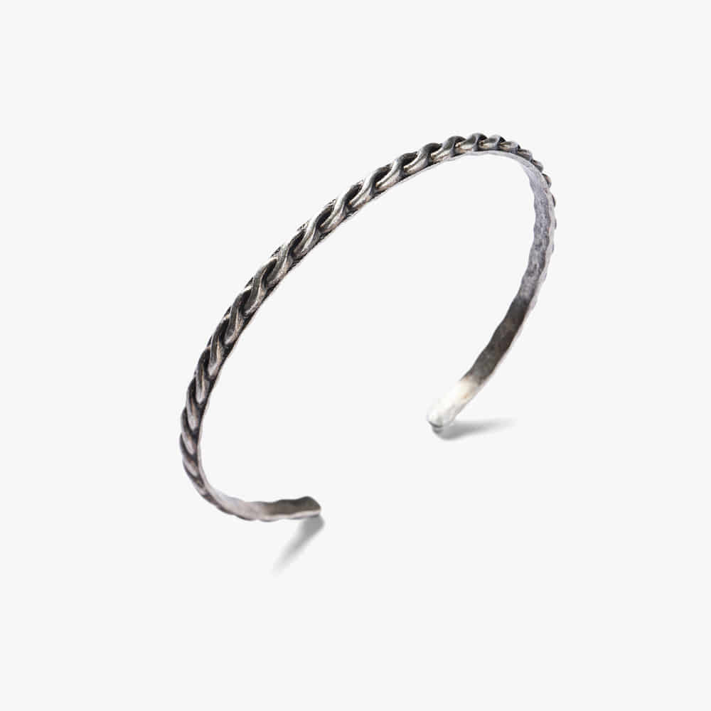 BRASS BANGLE SLIM SILVER (ROPE)