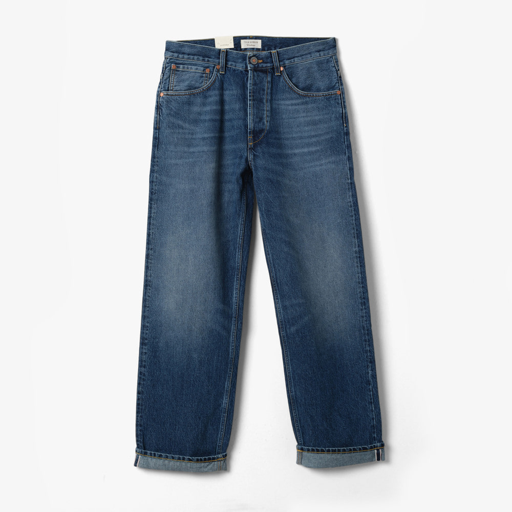 GIACOMO SELVAGE FADED WORN DENIM PANTS BLUE